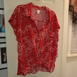 No Boundaries Red and White Floral Button-Down Shirt